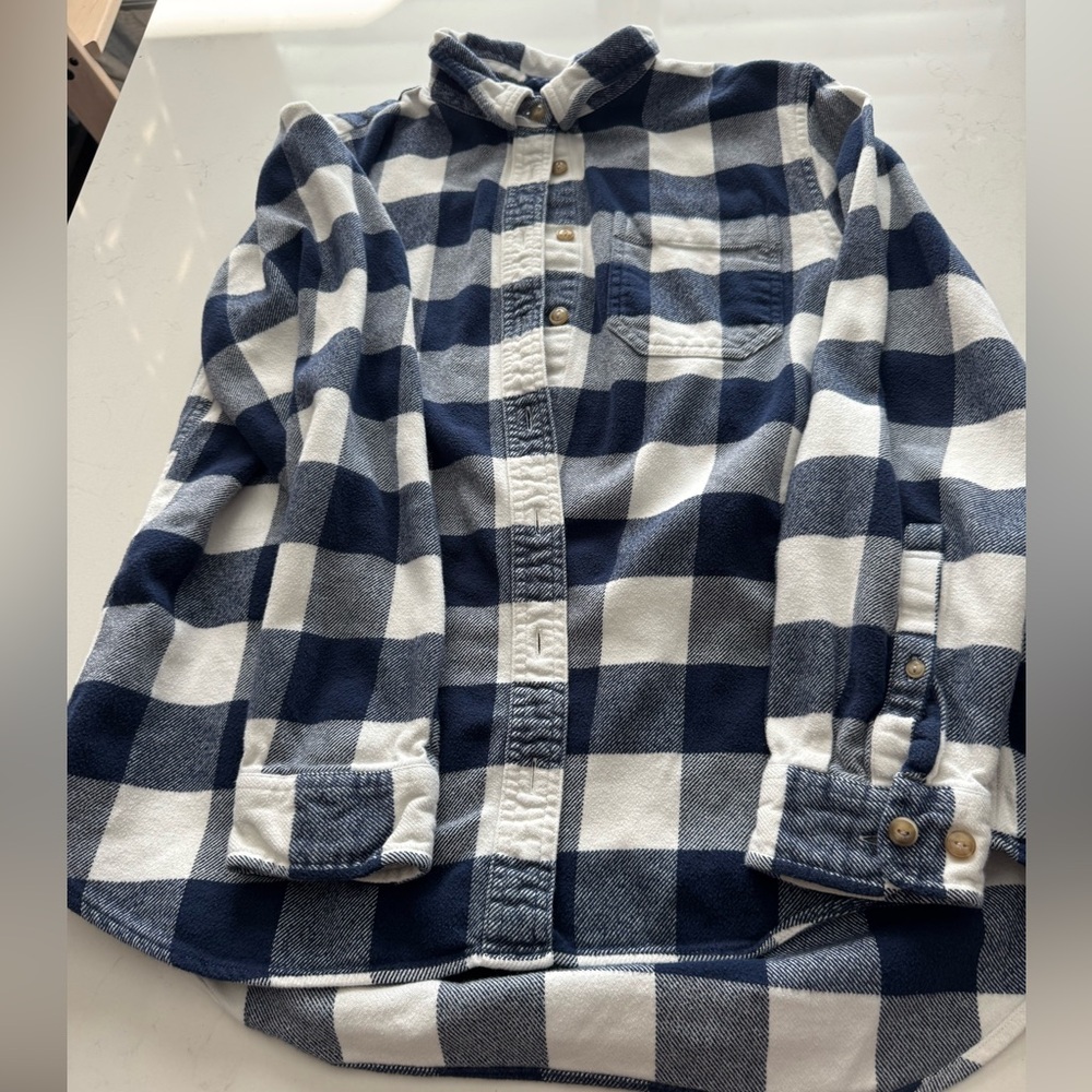 L.L. Bean Navy and White Checkered Flannel Shirt